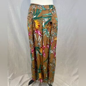 Kori America tropical print lace up tie front wide leg palazzo pants size small